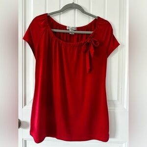 Vintage Suzie Red stretch top, short sleeve, elastic neck with drawstring bow